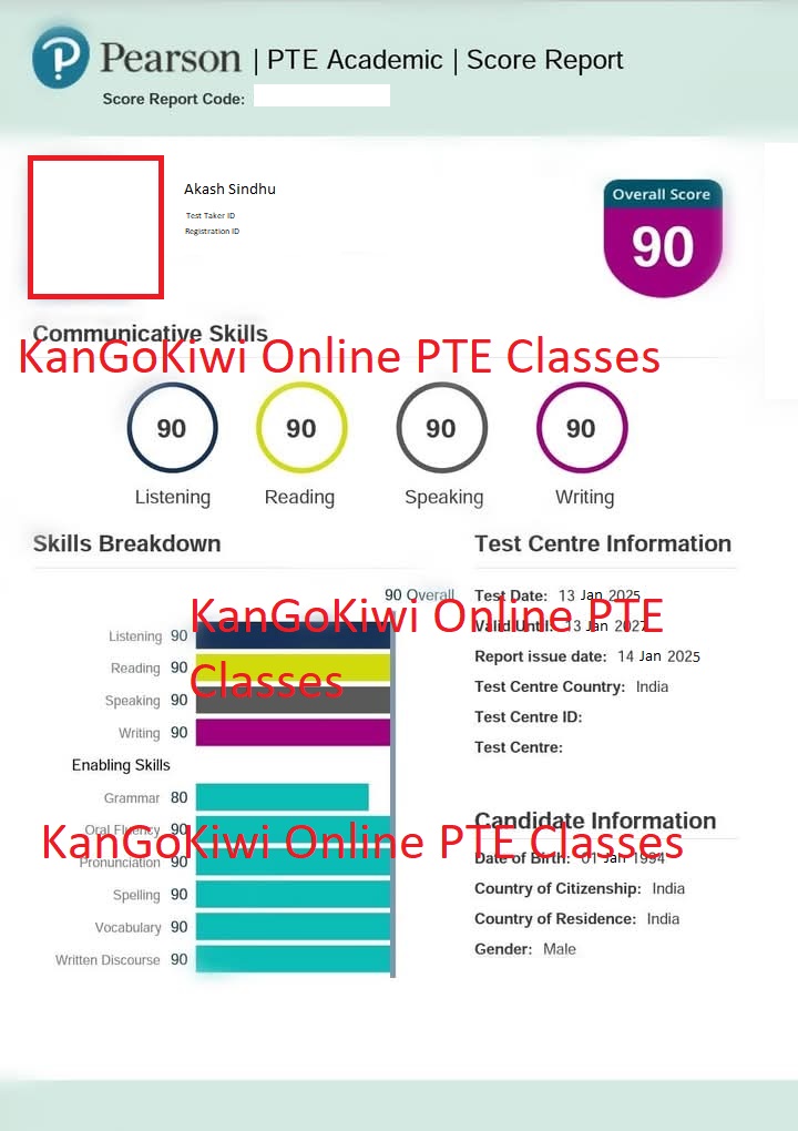 At Kangokiwi IELTS PTE, we are proud of our track record of helping students achieve outstanding results in the PTE exam. Here are just a few reasons why our students consistently score high marks:

Experienced Trainers: Our trainers are highly experienced and have a deep understanding of the PTE exam. They offer expert guidance and tailored strategies to help students excel.
Proven Results: We have a history of helping students achieve top scores in PTE. Our student’s perfect score of 90/90 is a recent example of our commitment to excellence.
Comprehensive Study Materials: We provide a wide range of study materials, including practice tests, video tutorials, and reading materials to ensure thorough preparation.
State-of-the-Art Facilities: Our institute is equipped with the latest technology and tools to help students simulate the exam environment and practice effectively.
Flexible Learning Options: Whether you prefer classroom training or online courses, we offer flexible learning options to suit every student’s needs.
Conclusion:
Achieving a perfect 90/90 in the PTE is no easy task, but with the right guidance, resources, and consistent effort, it is absolutely achievable. Our student’s success is a reflection of the quality of education we provide at Kangokiwi IELTS PTE. We are incredibly proud of their achievement and are committed to helping more students reach their full potential.

If you are looking to achieve your best score in PTE and follow in the footsteps of our successful student, get in touch with us today! Join our PTE preparation courses and take the first step toward your own success.

Get Started Today!
Contact us to schedule a free consultation and begin your journey toward a perfect PTE score. Whether you are aiming for study abroad opportunities, migration, or career growth, Kangokiwi IELTS PTE is here to guide you every step of the way.